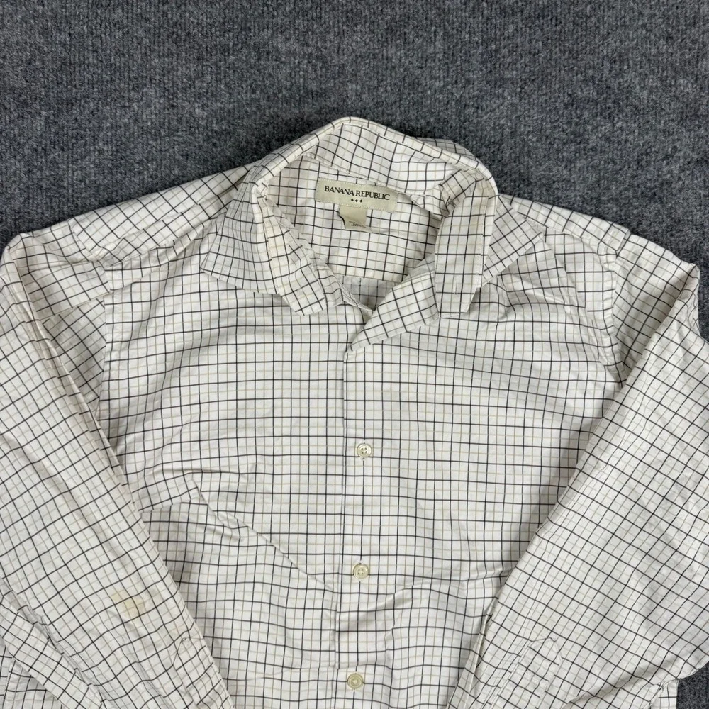 Banana Republic Button Down‎ Mens Size S Cream Brown Cotton Long Sleeve Shirt